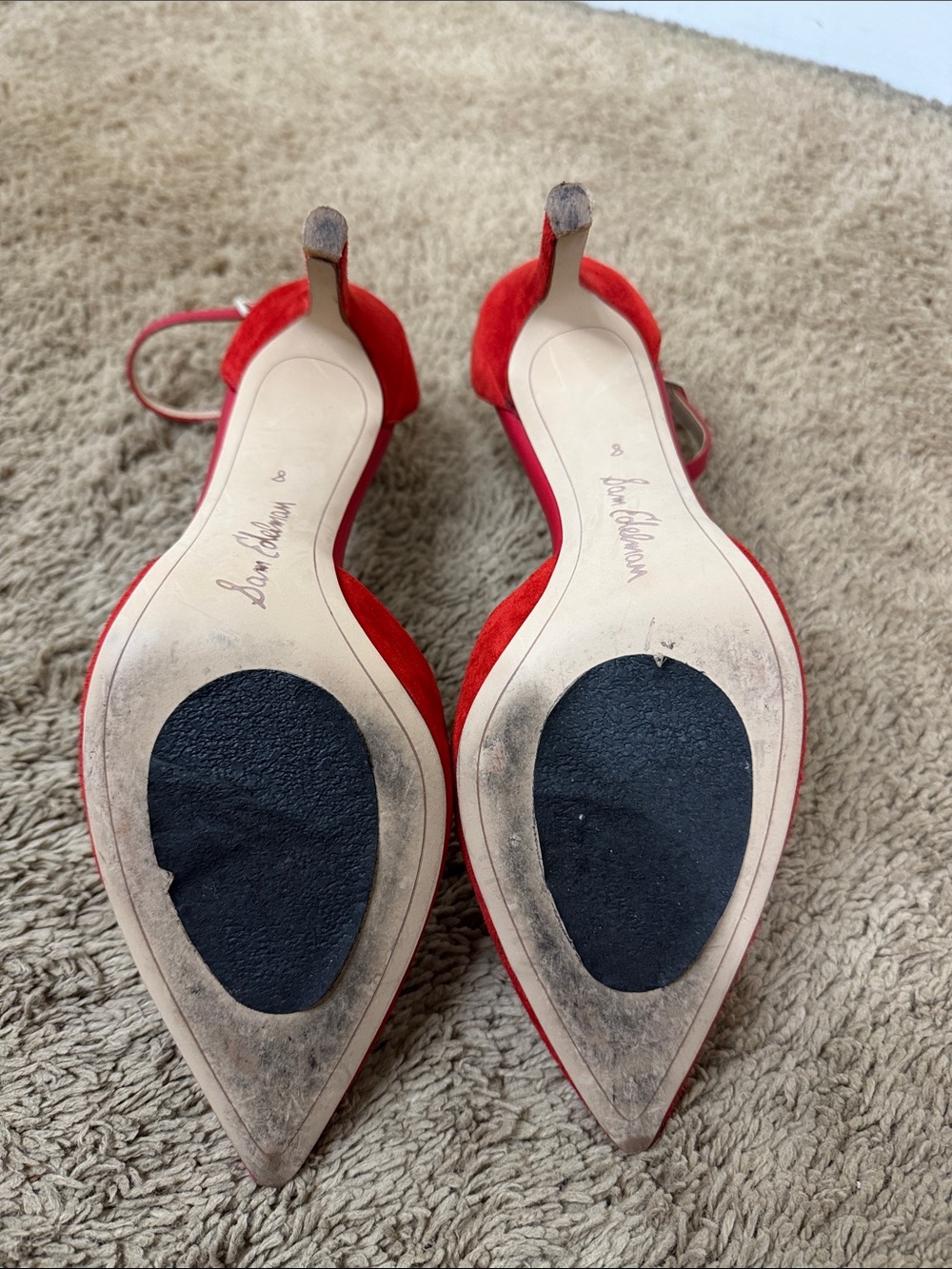 Sam Edelman Harlow Red Suede Pointed-Toe Ankle-Strap Heels size 8 Party Events - Picture 4 of 9